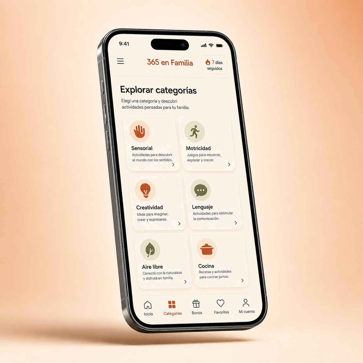 Explorar actividades por categoría en la app